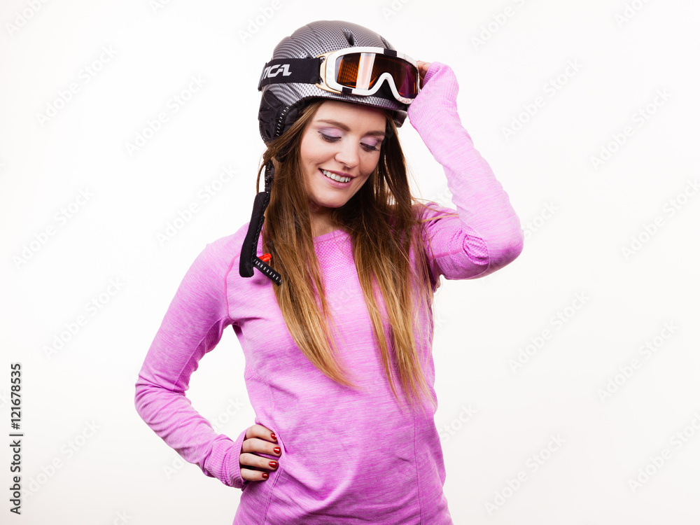 Woman with sporty helmet. Woman with sporty helmet.