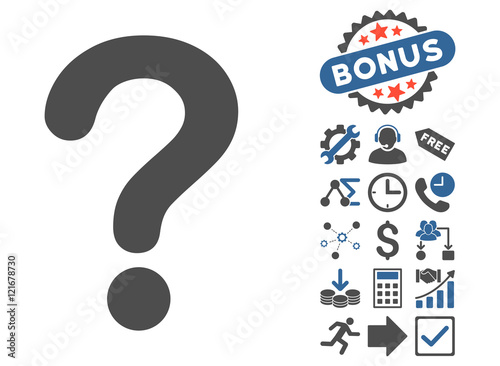 Question icon with bonus clip art. Vector illustration style is flat iconic bicolor symbols, cobalt and gray colors, white background.