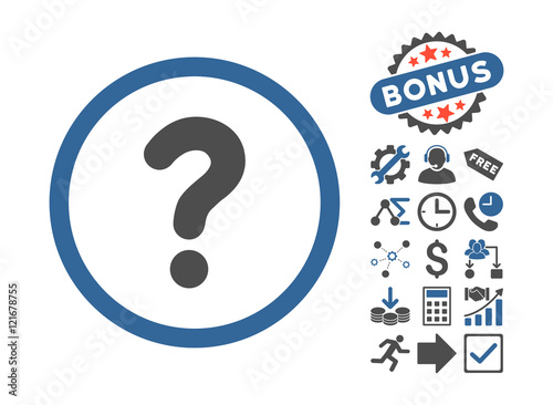 Question pictograph with bonus pictograph collection. Vector illustration style is flat iconic bicolor symbols, cobalt and gray colors, white background.