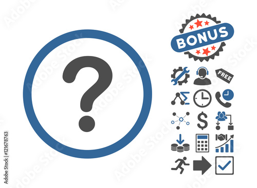 Question icon with bonus clip art. Vector illustration style is flat iconic bicolor symbols, cobalt and gray colors, white background.