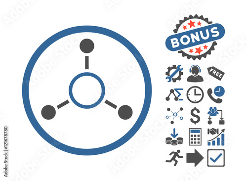 Radial Structure icon with bonus pictures. Vector illustration style is flat iconic bicolor symbols, cobalt and gray colors, white background.