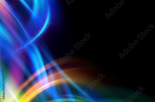 Colorful abstract background. Glow lines. Curve lightings streaks on black background