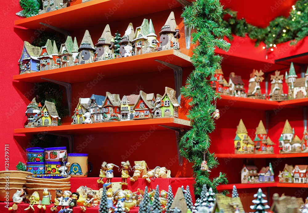 Handmade ceramic houses on Vilnius Christmas Market