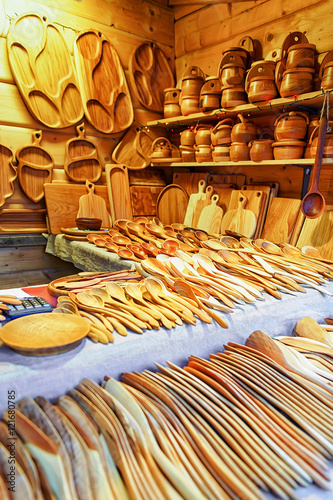 Wooden kitchen utensils at the Riga Christmas Market