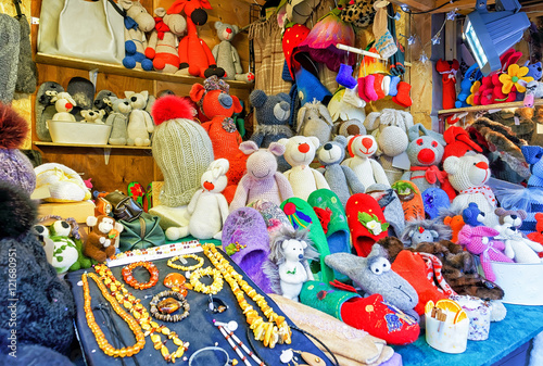 Handmade animal toys and accessories during Riga Christmas market