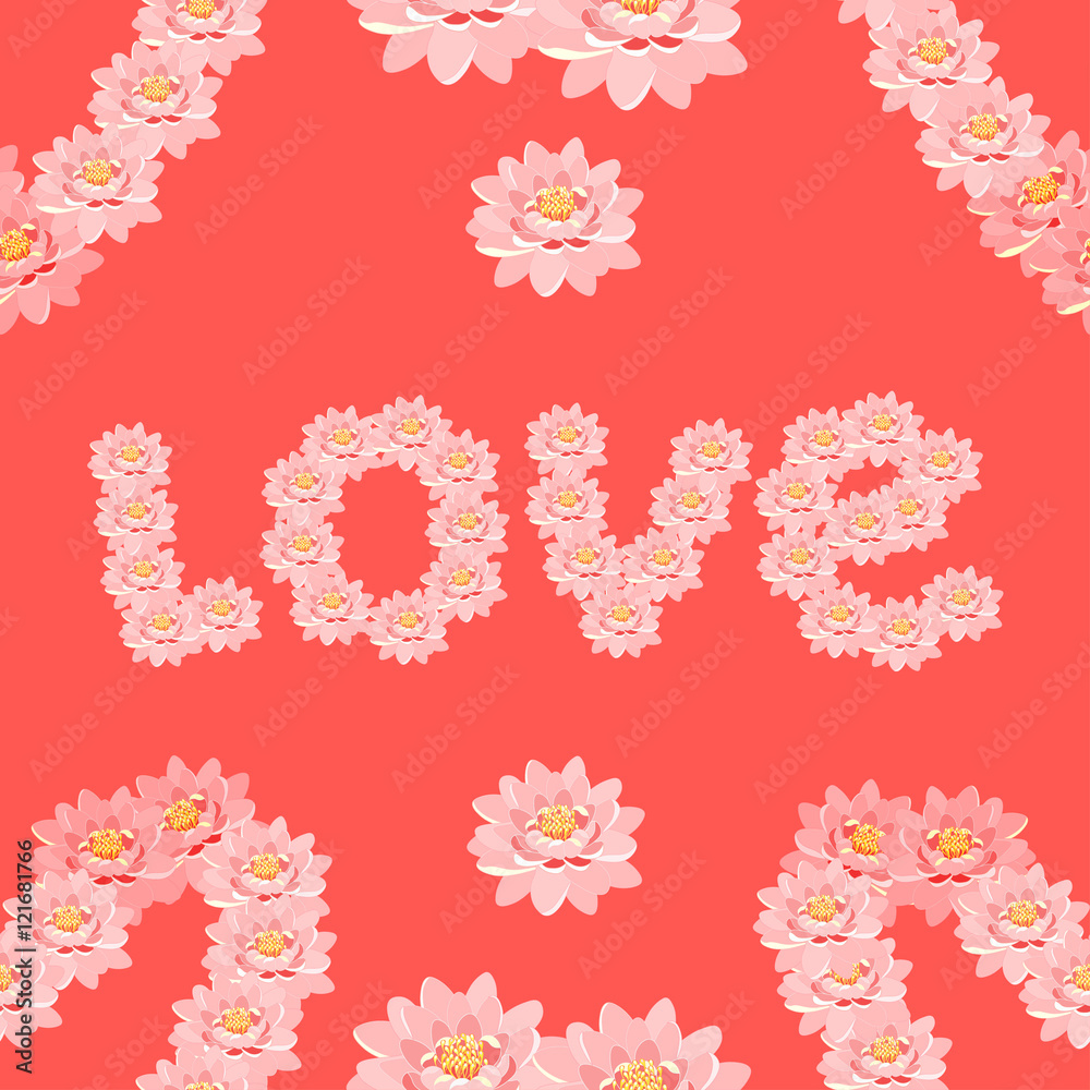 seamless pattern lotus of flower pink in the form of the word lo