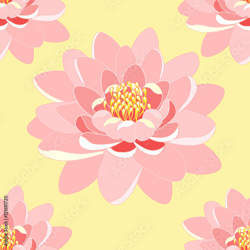 Fototapeta Naklejka Na Ścianę i Meble -  seamless pattern lotus flower pink close up on a yellow backgrou