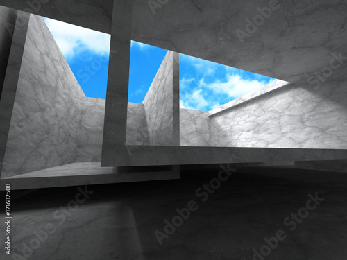 Concrete walls empty room interior. Abstract architecture with s