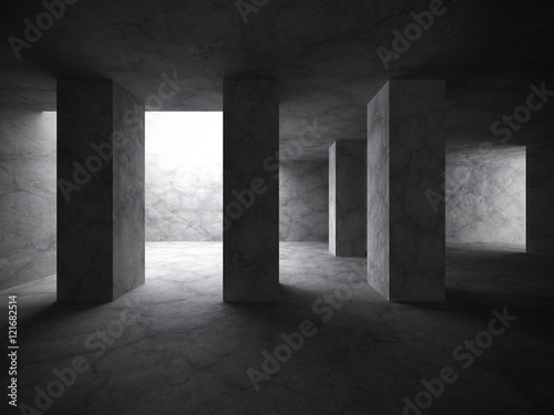 Dark concrete room interior background. Modern architecture