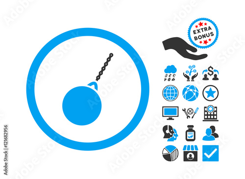 Destruction Hammer pictograph with bonus images. Vector illustration style is flat iconic bicolor symbols, blue and gray colors, white background.