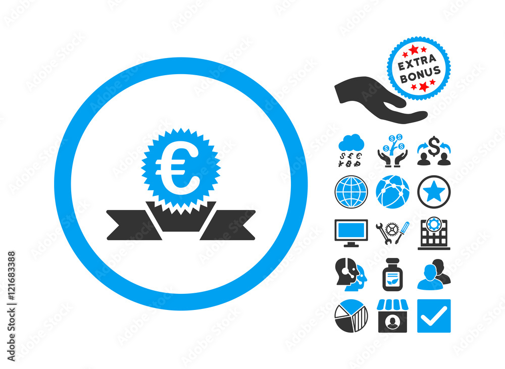 Euro Award Ribbon icon with bonus pictograph collection. Vector ...