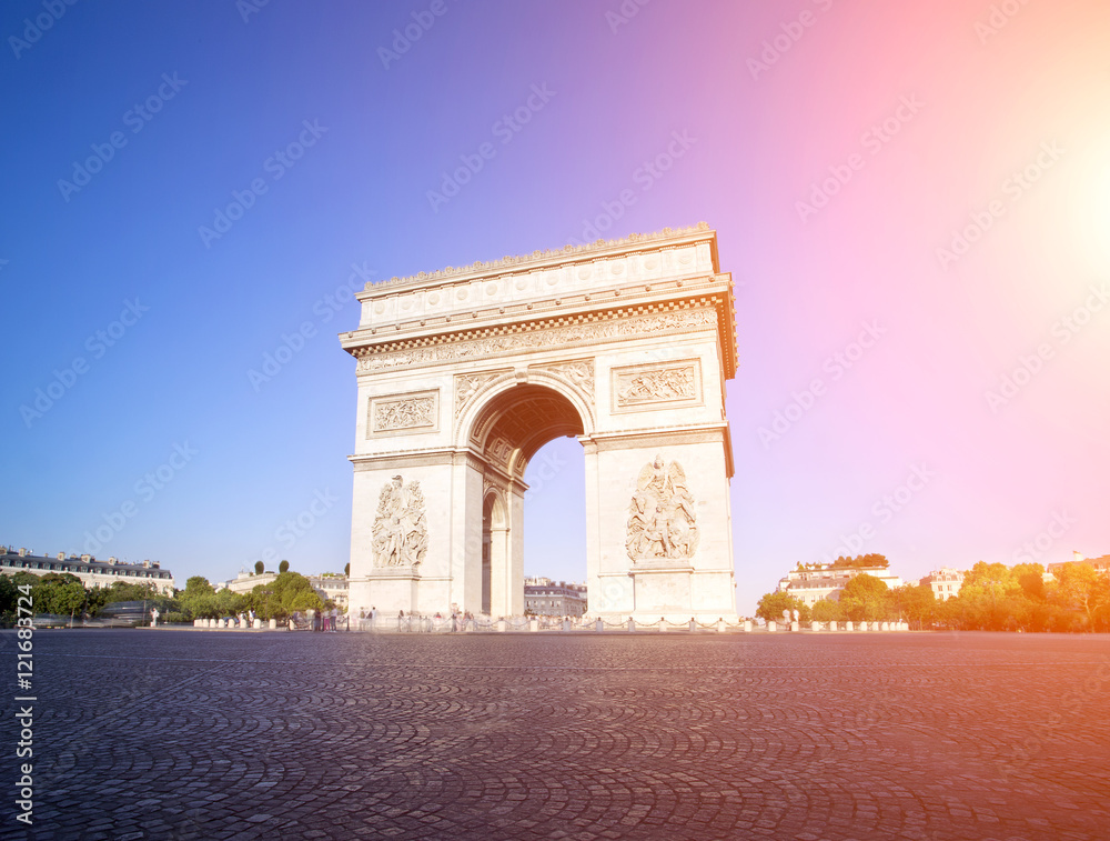 Arc de triomphe in Paris during a sunny day, France