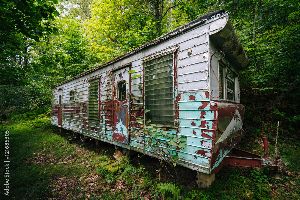 Abandoned trailer in the woods, in the rural Shenandoah Valley, Abandoned trailer in the woods, in the rural Shenandoah Valley,