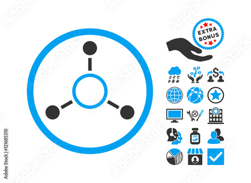 Radial Structure icon with bonus images. Vector illustration style is flat iconic bicolor symbols, blue and gray colors, white background.