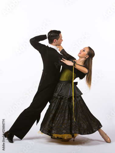 Ballroom Dancers with Black and Yellow Dress