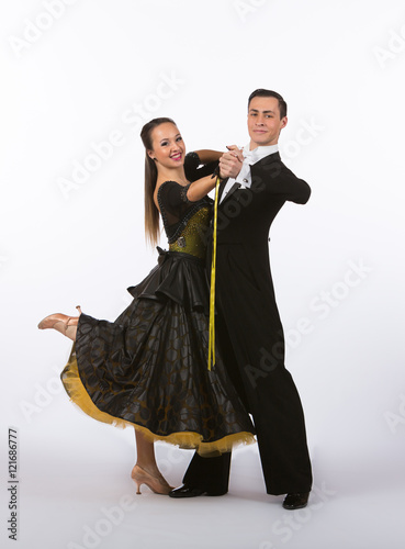 Ballroom Dancers with Black Dress Leg Lifted