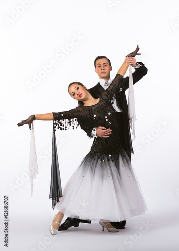Ballroom Dancers with Black and White Gown - Arms Spread