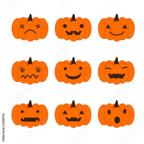 Cute cartoon Halloween Clip Art - Cute Pumpkin with different face isolate on white background, Halloween pumpkin, Jack o' lantern