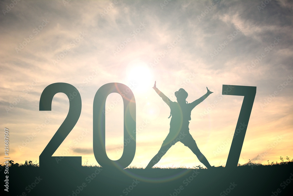 Silhouette women on sunset. Concept new year Silhouette women on sunset. Concept new year