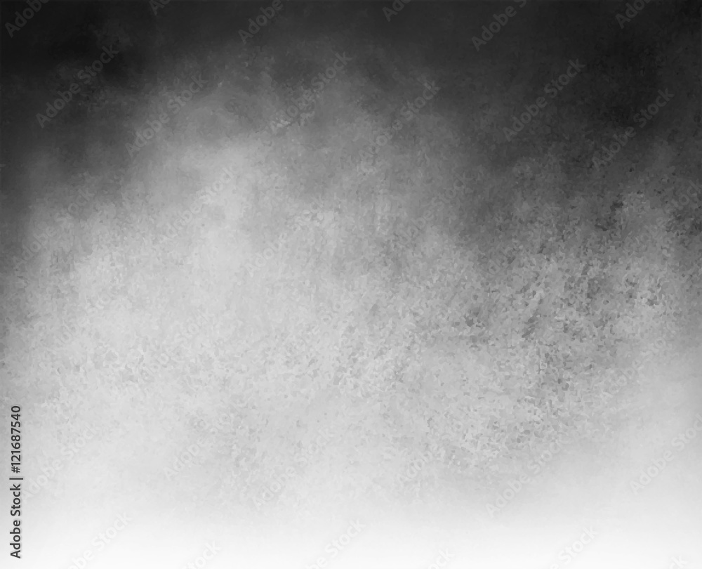 Plakat black and white vector background with cloudy white center and gradient black grunge texture on top border, silver gray background with black corners
