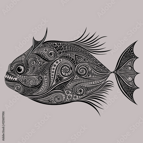 Vector drawing of piranhas from a variety of patterns