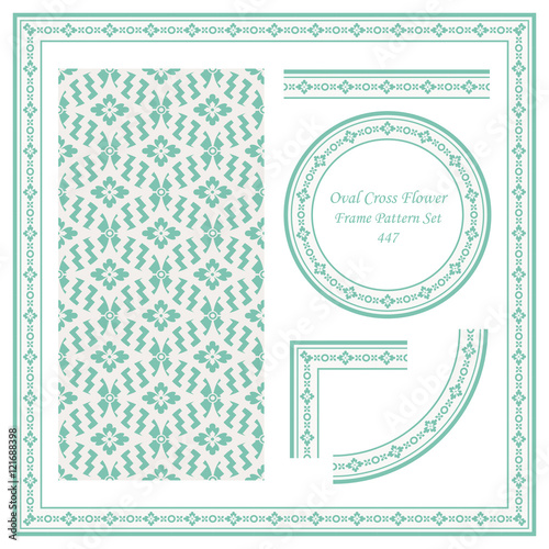 Vintage Border Pattern 447 Oval Cross Sawtooth Flower