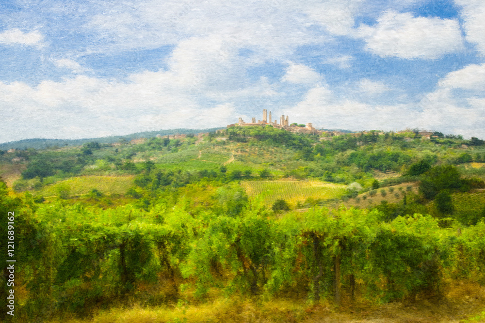 Fototapeta premium painterly photograph of San Gimignano Italy