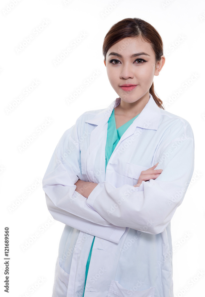 Portrait of Asian woman doctor on white background. Portrait of Asian woman doctor on white background.
