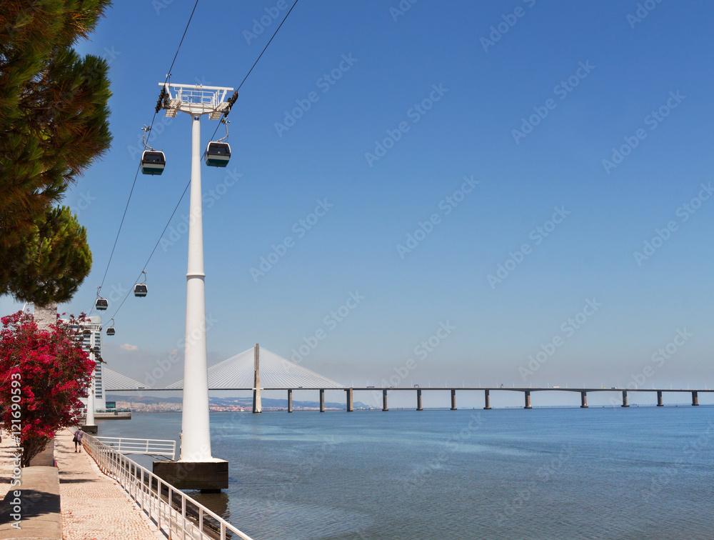 Vasco da Gama bridge and riverside in Lisbon, Portugal
