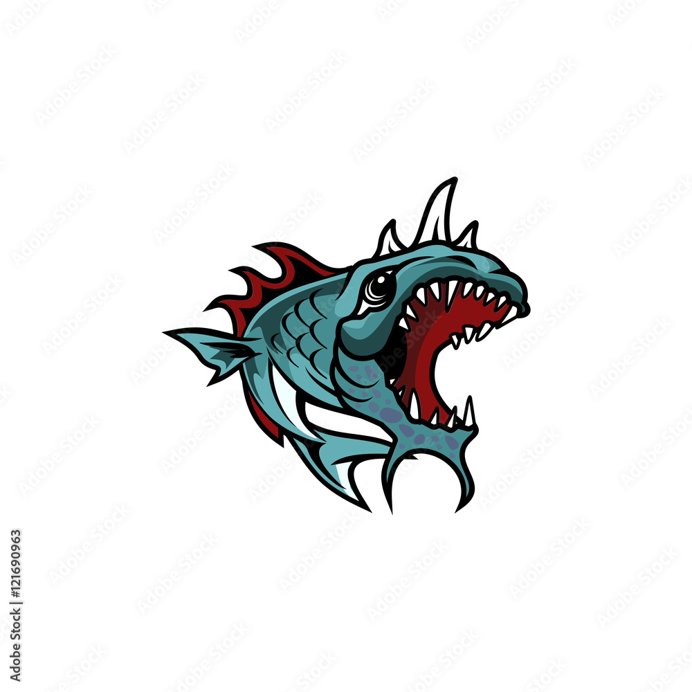 Naklejka premium Monster Fish Character Illustration Logo Vector Image