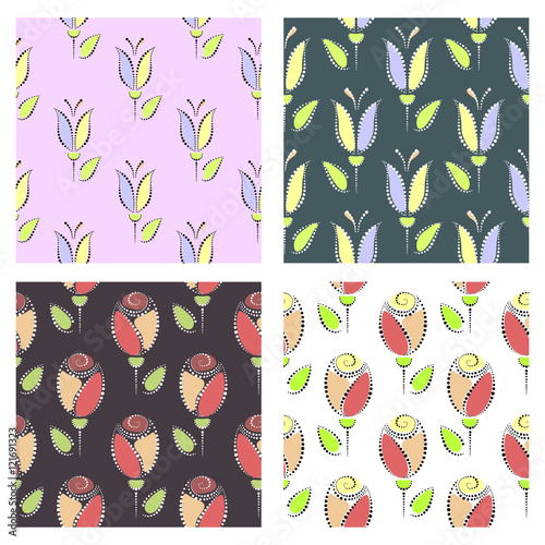 Set of seamless floral vector patterns. Colorful backgrounds with flowers. Decorative repeating ornament.Graphic vector illustration. Series of Floral and Decorative Seamless vector Pattern.