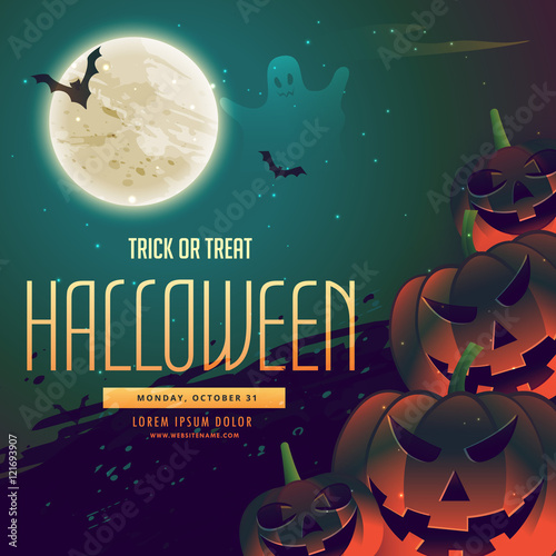 halloween background with pumpkins and moon