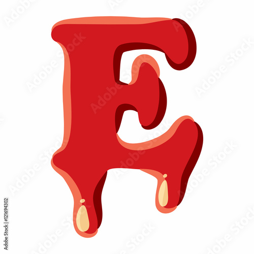 E letter isolated on white background. Red bloody E letter vector illustration