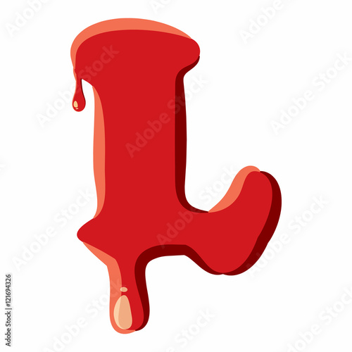 L letter isolated on white background. Red bloody L letter vector illustration