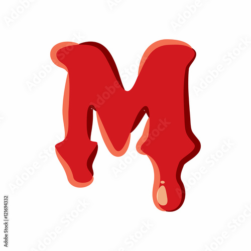 M letter isolated on white background. Red bloody M letter vector illustration
