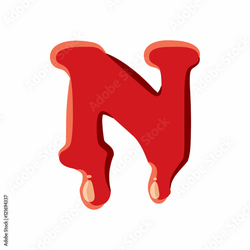 N letter isolated on white background. Red bloody N letter vector illustration