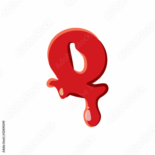Q letter isolated on white background. Red bloody Q letter vector illustration