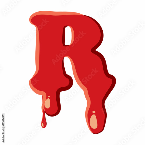 R letter isolated on white background. Red bloody R letter vector illustration