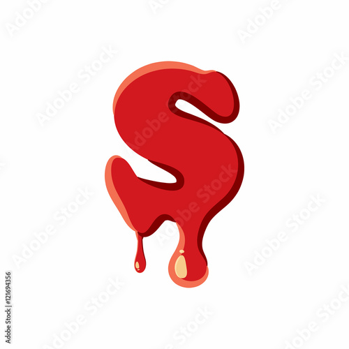 S letter isolated on white background. Red bloody S letter vector illustration