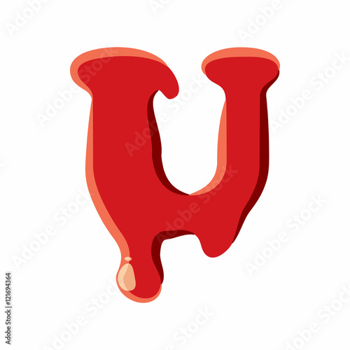 U letter isolated on white background. Red bloody U letter vector illustration