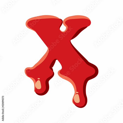 X letter isolated on white background. Red bloody X letter vector illustration