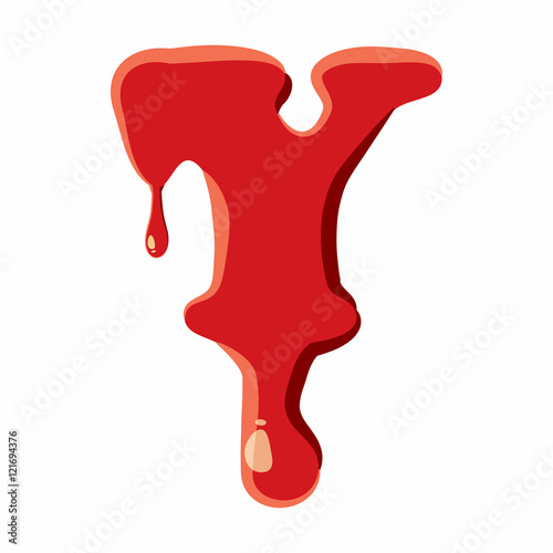 Y letter isolated on white background. Red bloody Y letter vector illustration