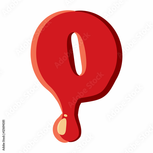 Zero number isolated on white background. Red bloody zero number vector illustration