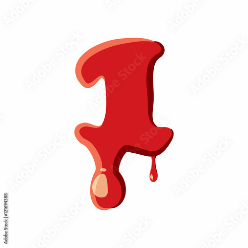 One number isolated on white background. Red bloody one number vector illustration