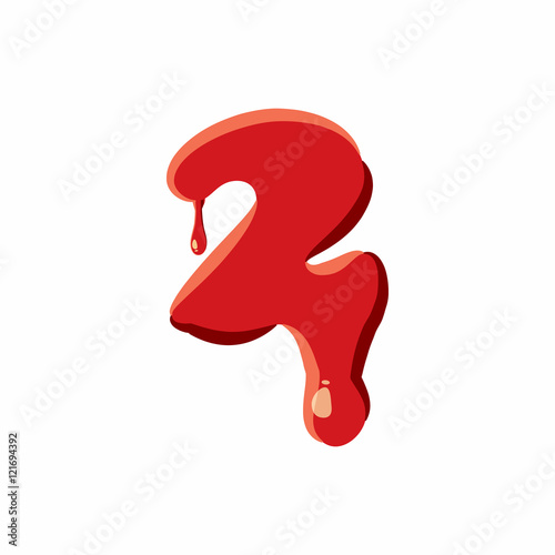 Two number isolated on white background. Red bloody two number vector illustration