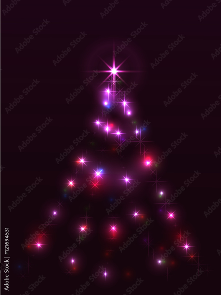 Bright Christmas tree on a dark background