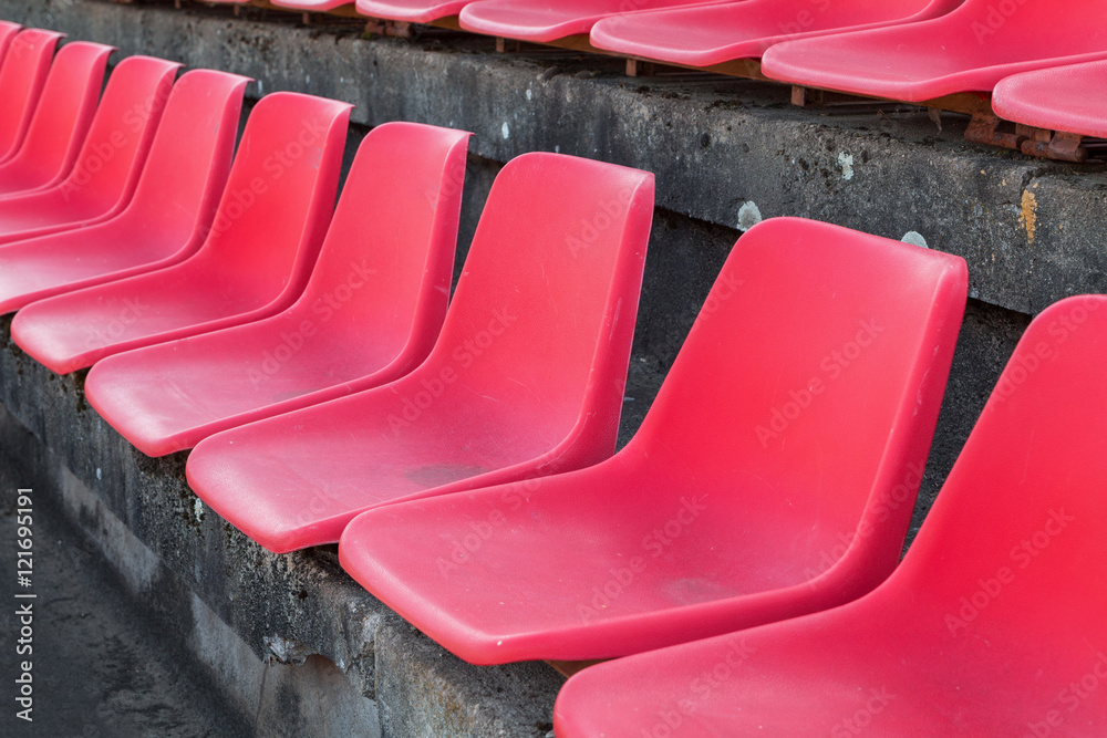 Fototapeta premium Football stadium bleachers red chairs
