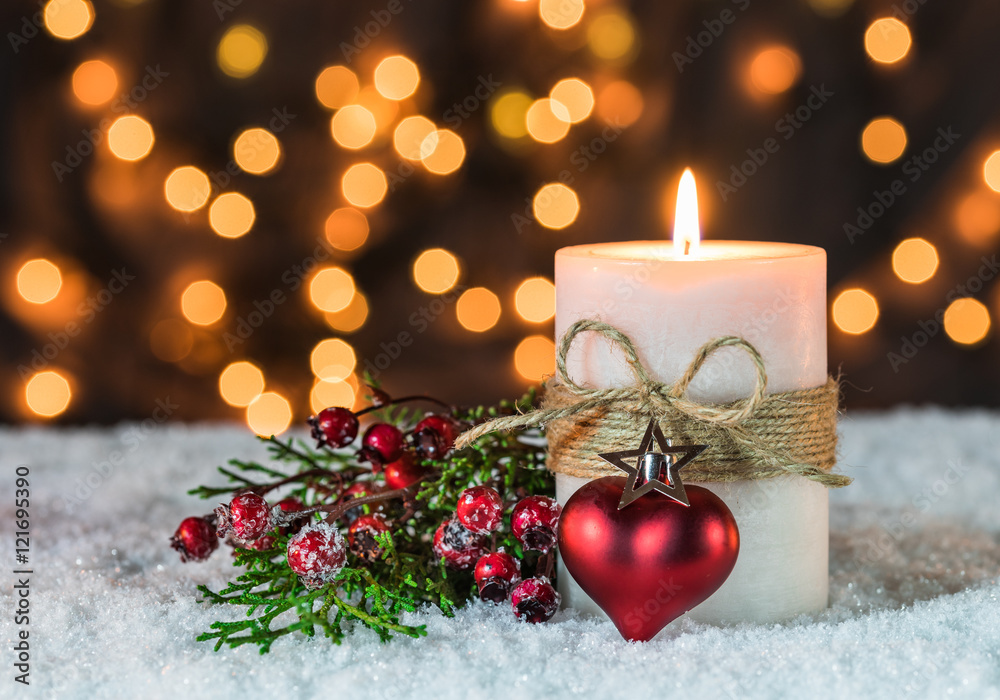 Weihnachten Kerze mit Herz Advent Hintergrund Glitzern Funkeln Stock-Foto |  Adobe Stock