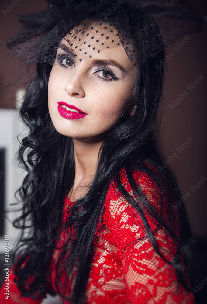 Brunette woman in red dress Brunette woman in red dress