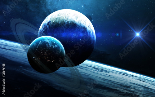 Deep space art. Nebulaes, planets galaxies and stars in beautiful composition. Awesome for wallpaper and print. Elements of this image furnished by NASA